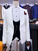 cenne des graoom new mens suits 3 pieces set ivory shawl satin lapels velvet vest with black tuxedo pants wedding evening dress