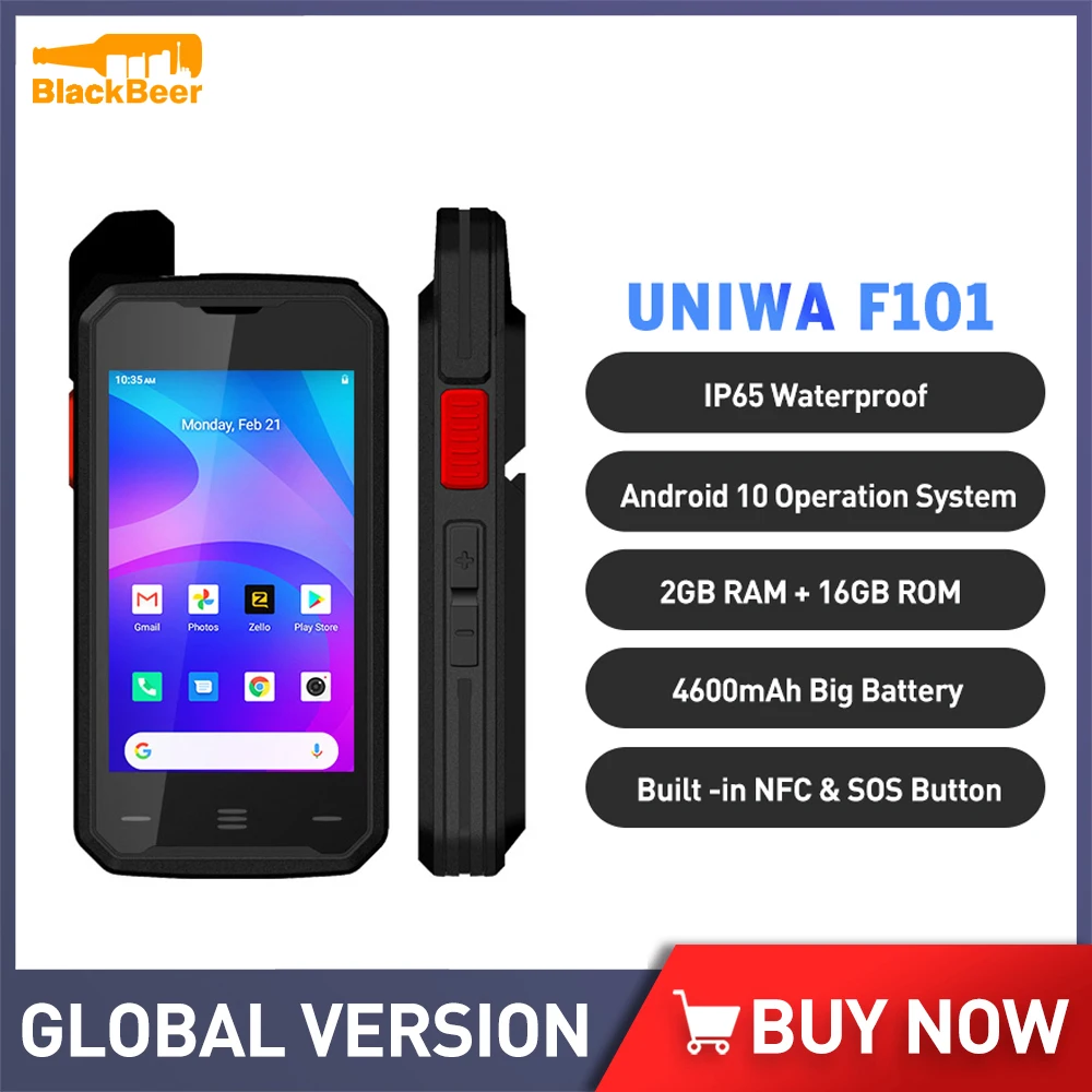 UNIWA F101 POC Walkie Talkie Android 10 4G Smartphone 4.0 Inch Waterproof Rugged Cellphone 2GB 16GB 4600mAh Mobile Phone NFC GPS