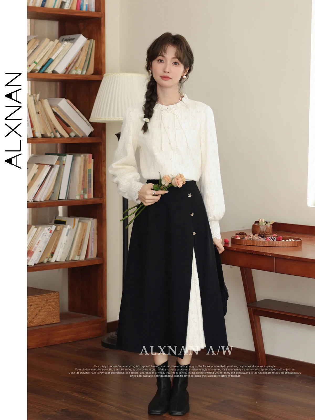 ALXNAN женская рубашка в неокитайском стиле осенняя повседневная с рюшами и