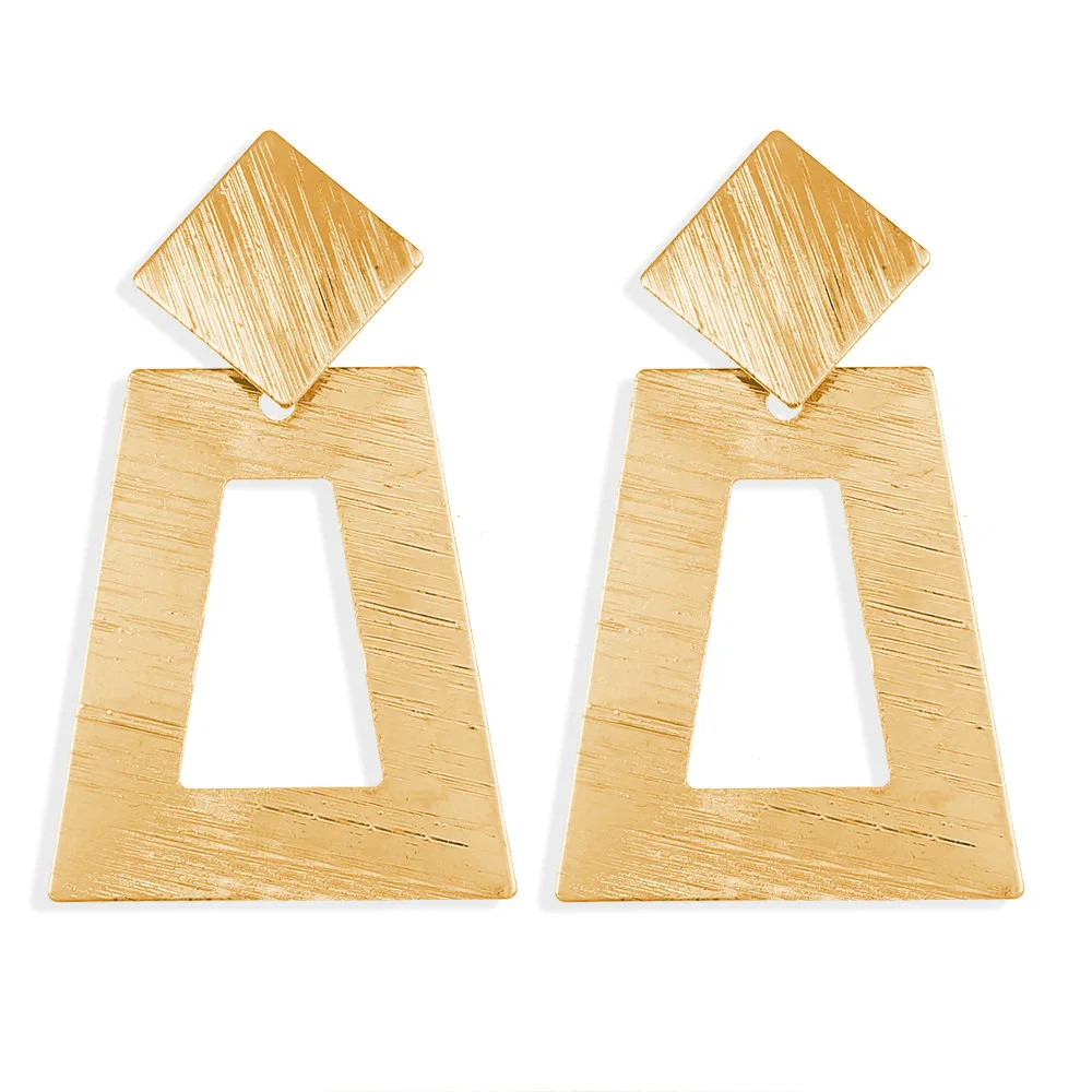 

Women Golden Geometric Trapezoid Personality Metal Punk Earrings