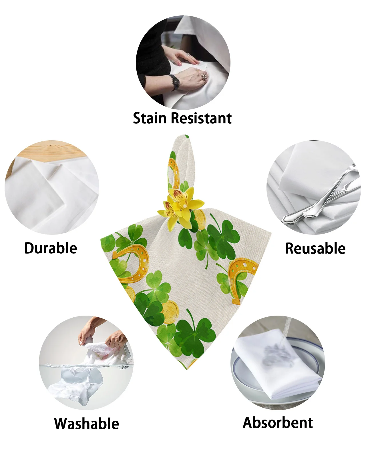 Saint Patrick'S Day Shamrock Gold Coin Table Napkins Handkerchief Wedding Banquet Table Cloth for Dinner Party Decoration images - 6