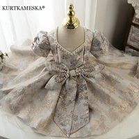 luxury beading vestidos de fiesta para bodas dresses for flower girl 2022 birthday puff sleeve princess dress robe fille enfant