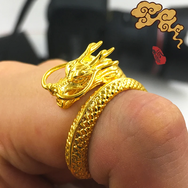 Retro Gold Dragon Phoenix Pi Xiu Rings Women Men Vintage Opening Adjustable Ring Lucky Wealth Attraction Charm Amulet Jewelry images - 6