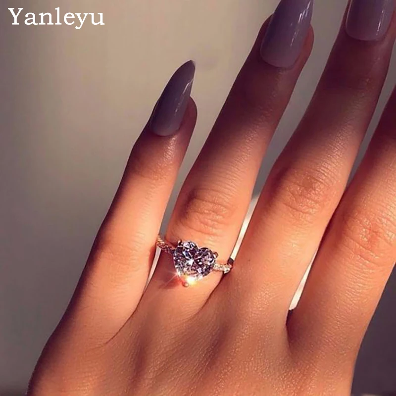 

Yanleyu 2023 New Engagement Party Ring Jewelry Solid Tibetan Silver Heart Shape CZ Stone Wedding Ring for Women Anniversary Gift