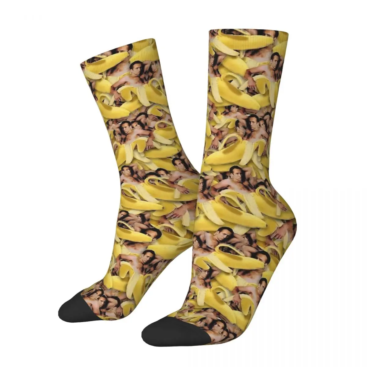 

Winter Warm Retro Unisex Nicolas Cage Banana Pattern Socks Sweat Absorbing Crew Socks