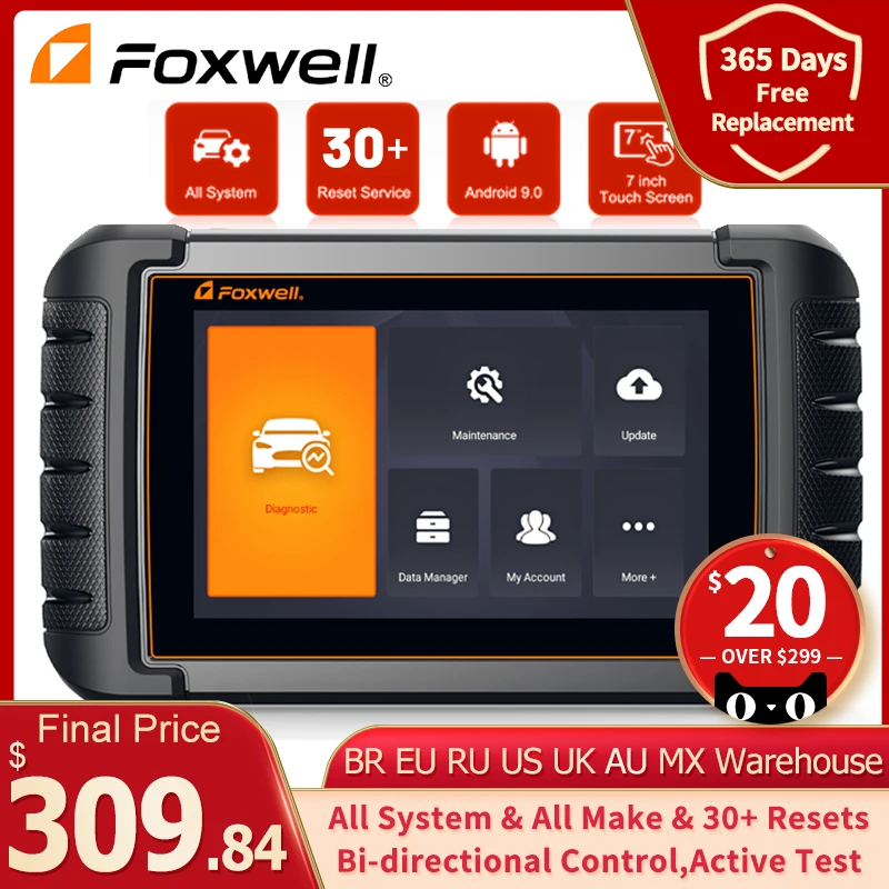 Автомобильный сканер Foxwell NT809 OBD2, OBD 2 профессиональные инструменты для диагностики инжектора с функцией сброса всех систем A/F EPB SAS SRS DPF Oil 30 PK MK808 Free Update
