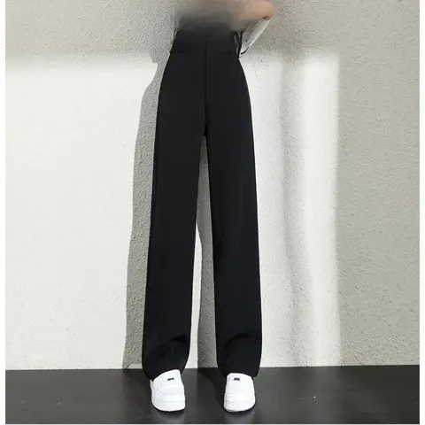 Черные приталенные прямые брюки с высокой талией, женские повседневные драпированные штаны с колокольчиками, новый стиль 2023