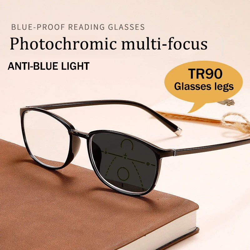 Retro Progressive Photochromic TR90 Reading Glasses Men Near-far dual-purpose multi-focus Women Anti-Blue Ray Readers Spectacle