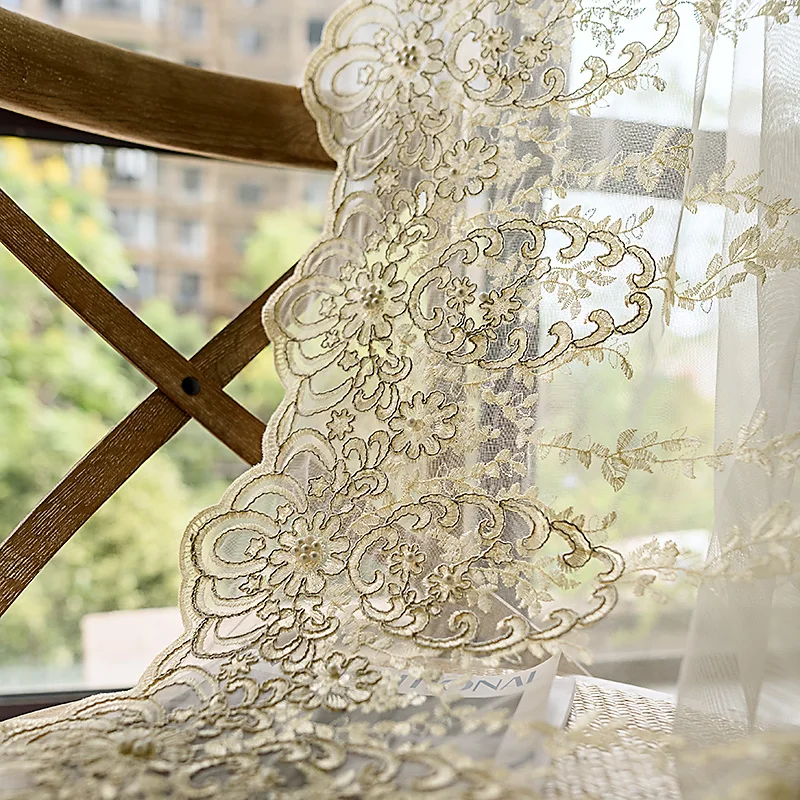 

Романтичная занавеска с жемчужинами, кружевная занавеска с вышивкой, для гостиной, Цветочная прозрачная занавеска для эркера, перегородка ...