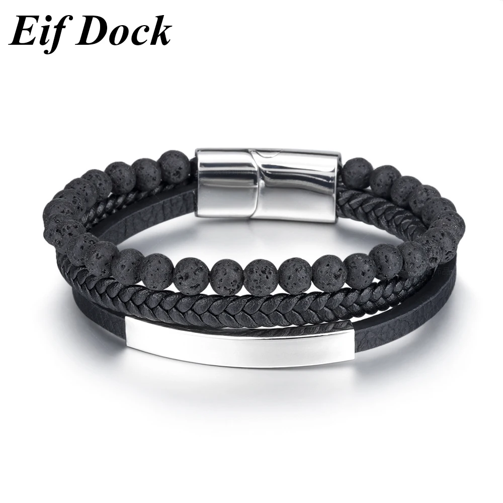 

Eif Dock винтажный браслет из вулканического камня с бусинами Многослойный кожаный браслет для мужчин очаровательный браслет из нержавеющей стали с магнитной застежкой Подарочный браслет