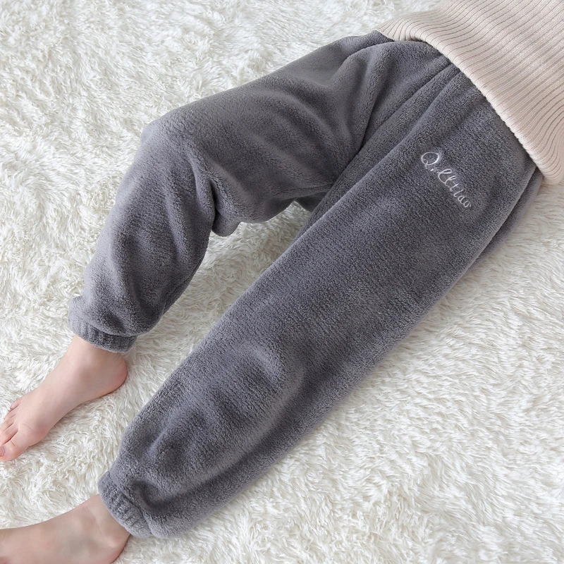 Winter Kids Coral Fleece Pant Girl Solid Thick Warm Trousers 3-10Y Children Clothes Fall Boys Elastic Waist Loose Straight Pants