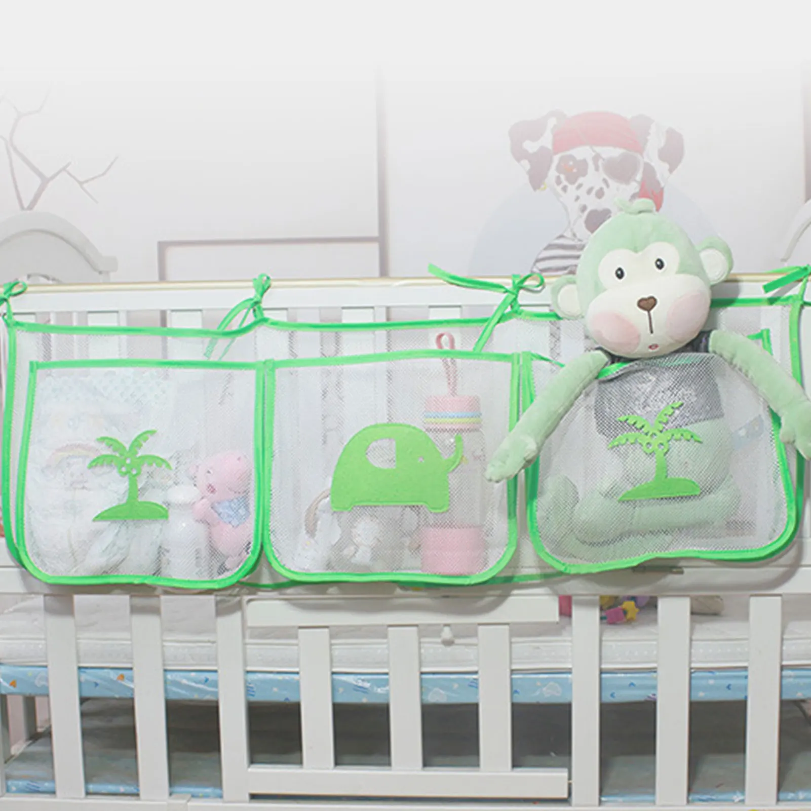 

Baby Crib Hangings Mesh Bag Multifunctional Cartoon Design Diapers Hangings Diaper Storage Bag For Kitchen Living Room Bathroom