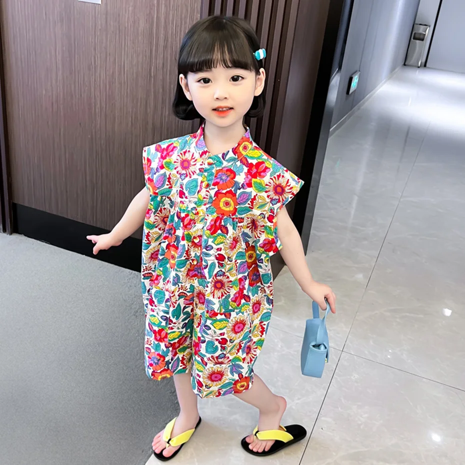 

Toddler Summer Pattern Clothing Floral Children Ruffle Playsuits Toddler Girl 2023 Casual New