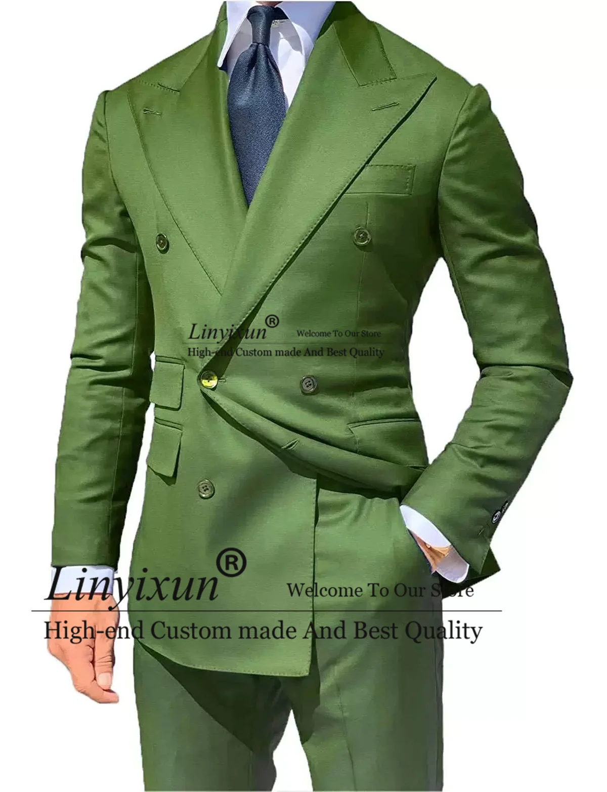 

Green Wedding Suits For Men Double Breasted Groom Tuxedos 2 Piece Sets Groomsmen Blazers Slim Fit Terno Masculino Jacket Pants