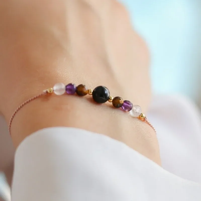 Защитный Браслет с кристаллами | Черный турмалин лечебный браслет ручной работы