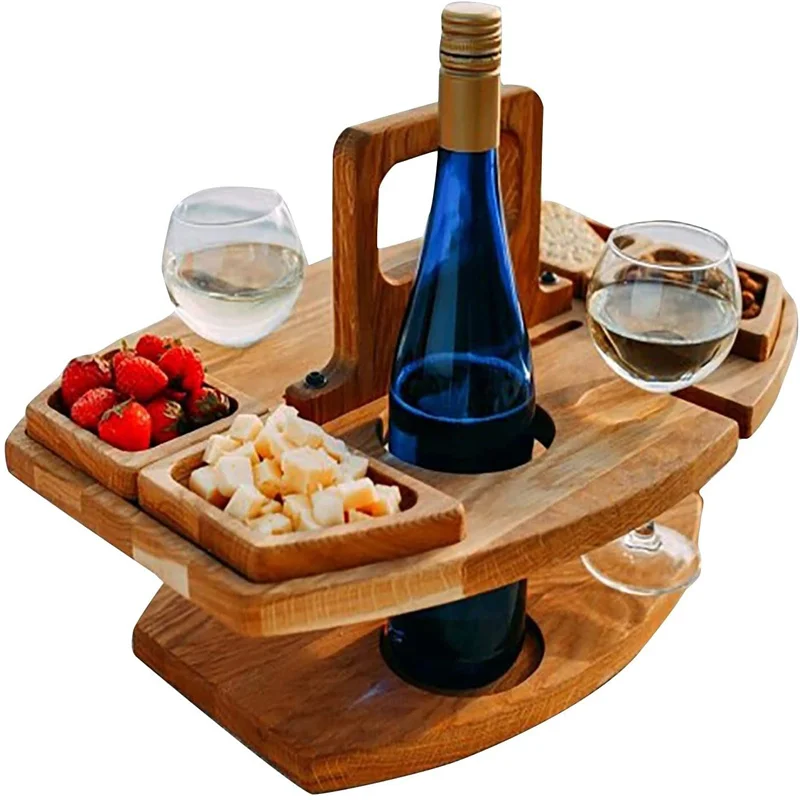 

Wooden Outdoor Folding PicnicTable With Glass Holder 2 In 1 Wine Glass Rack Outdoor Wine Table Wooden Table Easy To Carry Wine