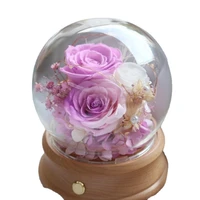 factory wholesale crystal ball decoration gifts that preserved rose flower in glass dome with led light and blue tooth music box