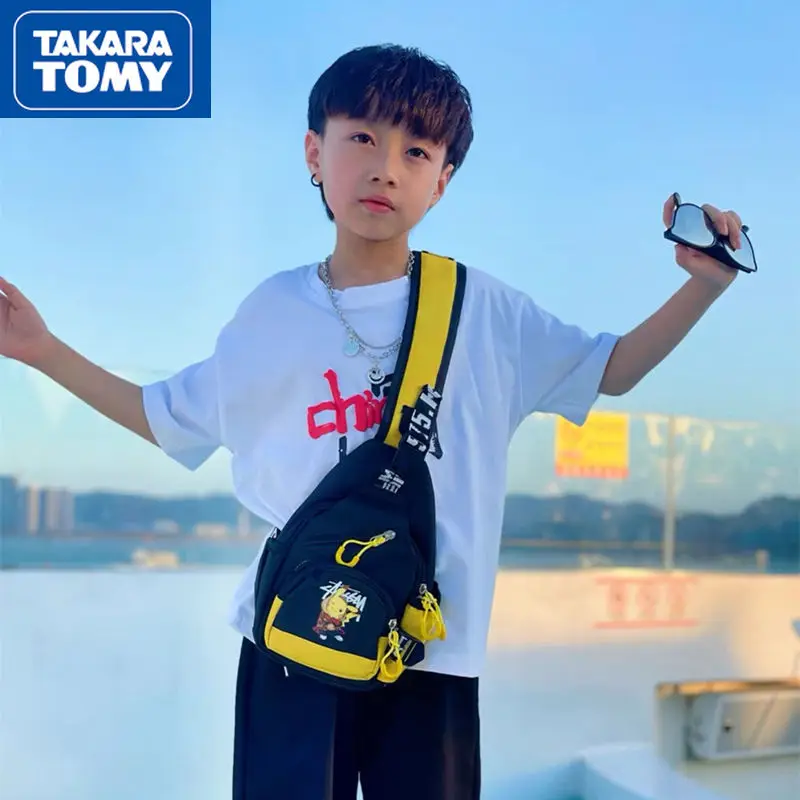 

TAKARA TOMY cartoon Pikachu print children's messenger bag boy travel outdoor chest bag cute baby backpack