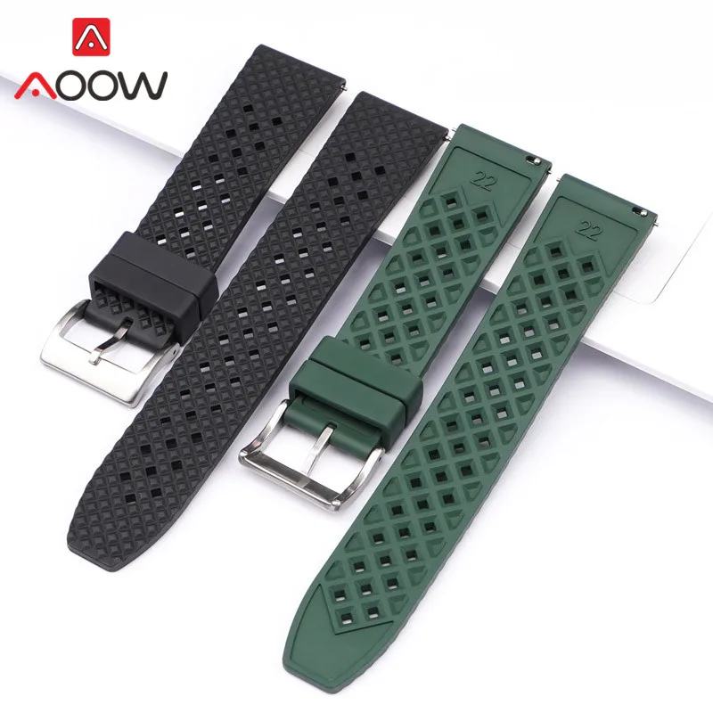 Fluoro Rubber Strap 18/20/22/24mm Quick Release Soft Sport Waterproof Breathable Men Women Universal Replace Watch Band Bracelet