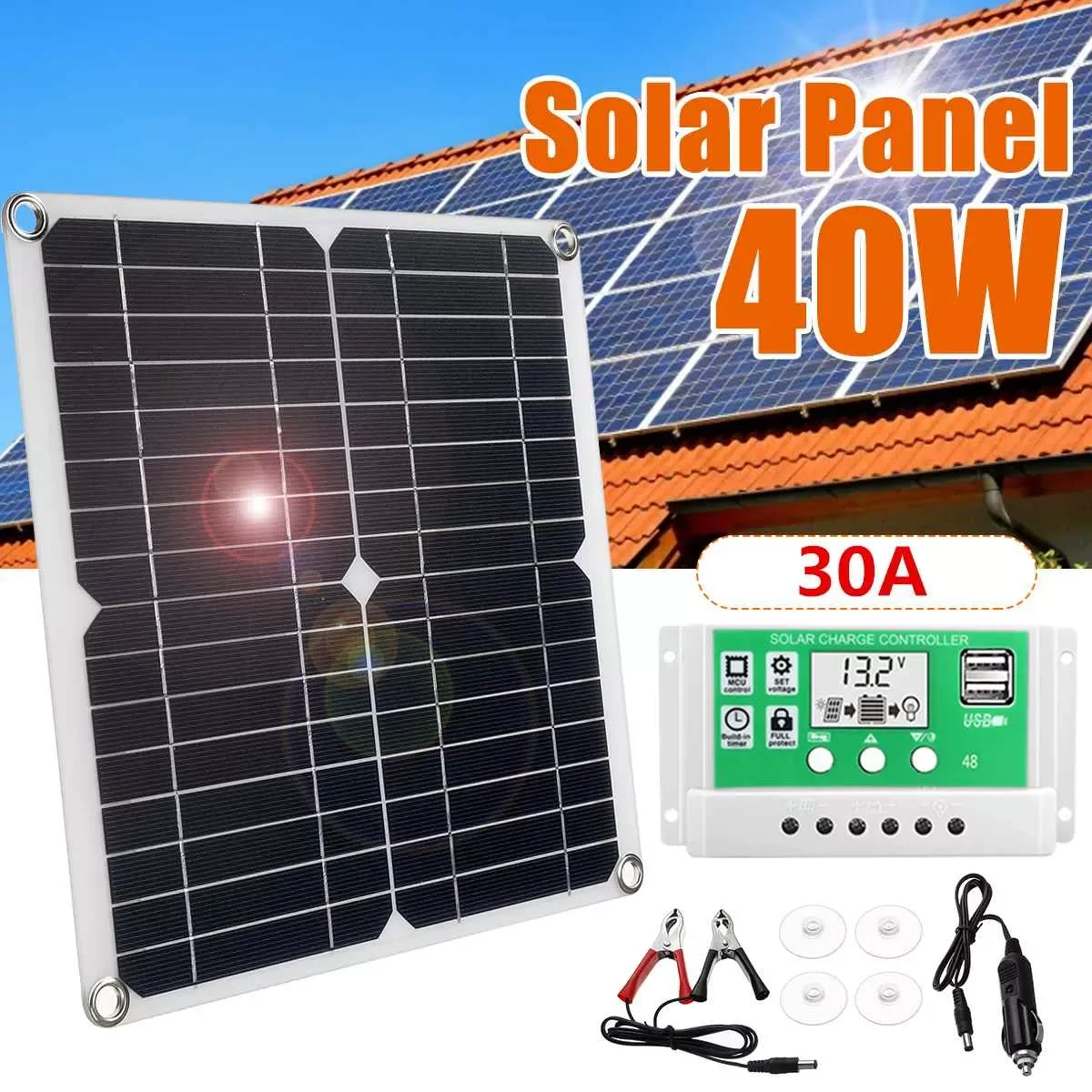 

18V Solar Panel Solar Cells Monocrystalline Silicon Solar Panel Power Bank + 10/20/30A Controller Solar Battery Charger Kit