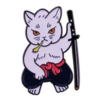 d0451 anime cat samurai enamel pin brooch lapel pins for backpacks brooch for clothing briefcase badges jewlery accessories