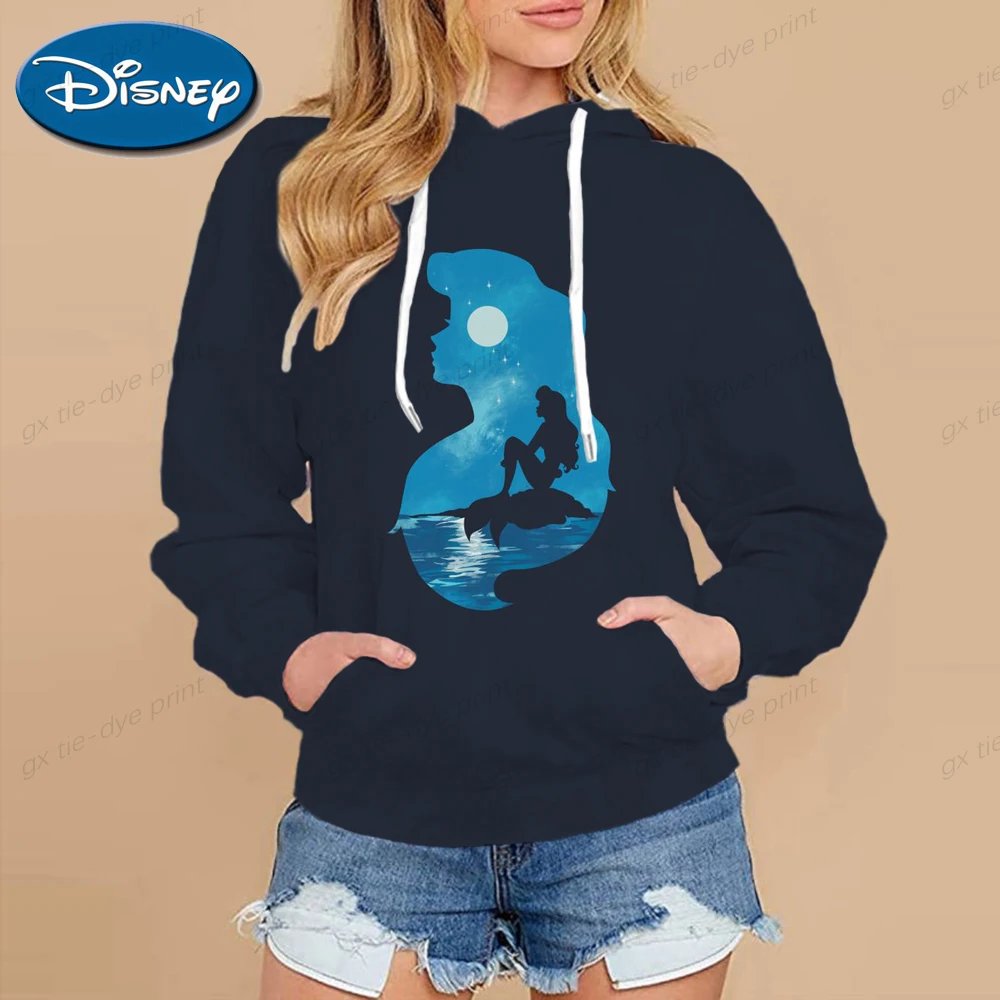 

Женская Повседневная Толстовка с капюшоном, черная толстовка с принтом из мультфильма «русалка», модель весна-осень 2023 года