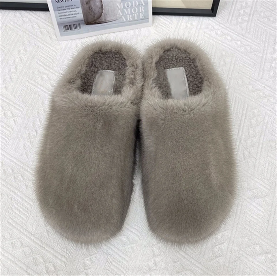 Зимняя женская обувь роскошные норковые тапочки Muller на шерстяной подошве мягкие