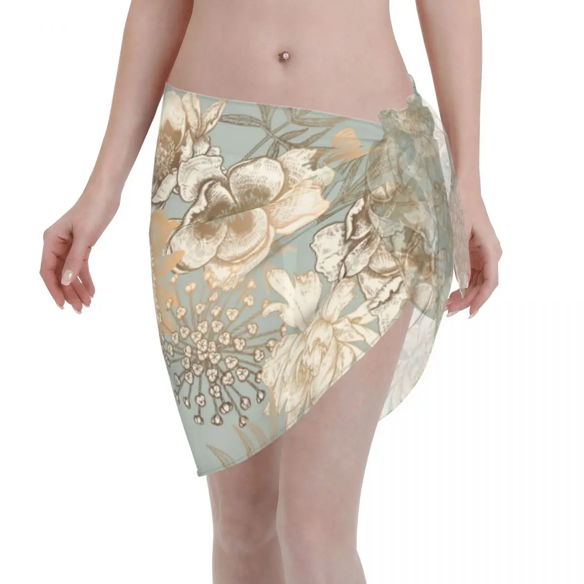 

Vintage Bird Flowers Swimwear Pareo Scarf Cover Ups Women Polyester Beach Short Skirts Beach Bikini Wrap