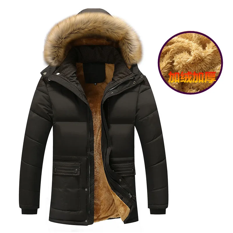 2022 Add Fat and Increase Winter New Style Men's Cotton Clothes Hooded Cotton Padded Clothes Large Wool Collar Medium Long Style