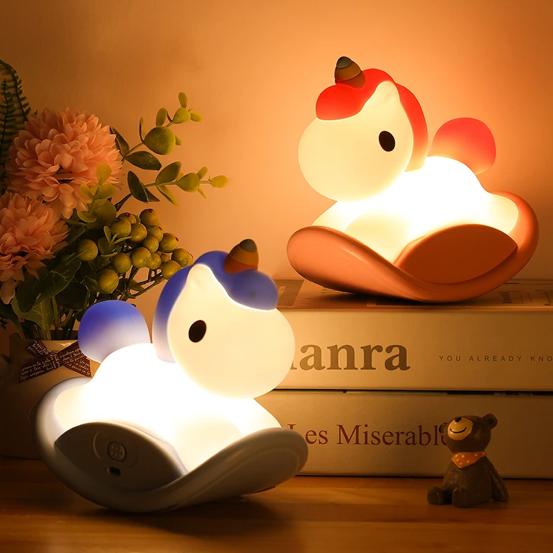 

Новый силиконовый светодиодный ночник в виде единорога для детей, перезаряжаемый от USB мультяшный декор в виде животных для спальни, сенсорный ночник для подарков