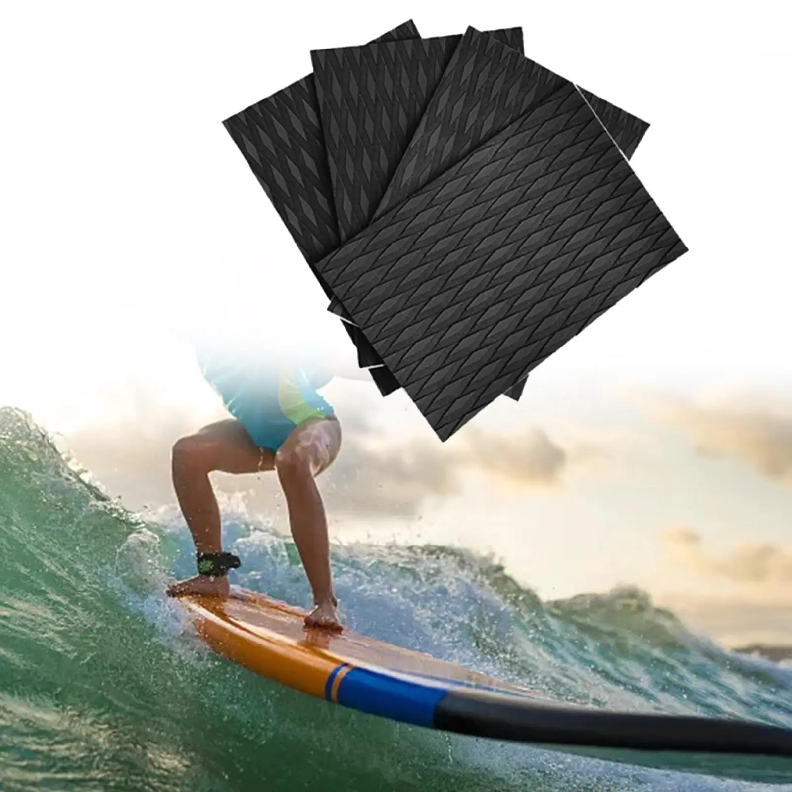 

4 Pieces Deck Grip Mats Anti Slip Surfboard Traction Pads Deck Tail Pad EVA Foam Sheet for Kayak Swimming Pool Step Longboard