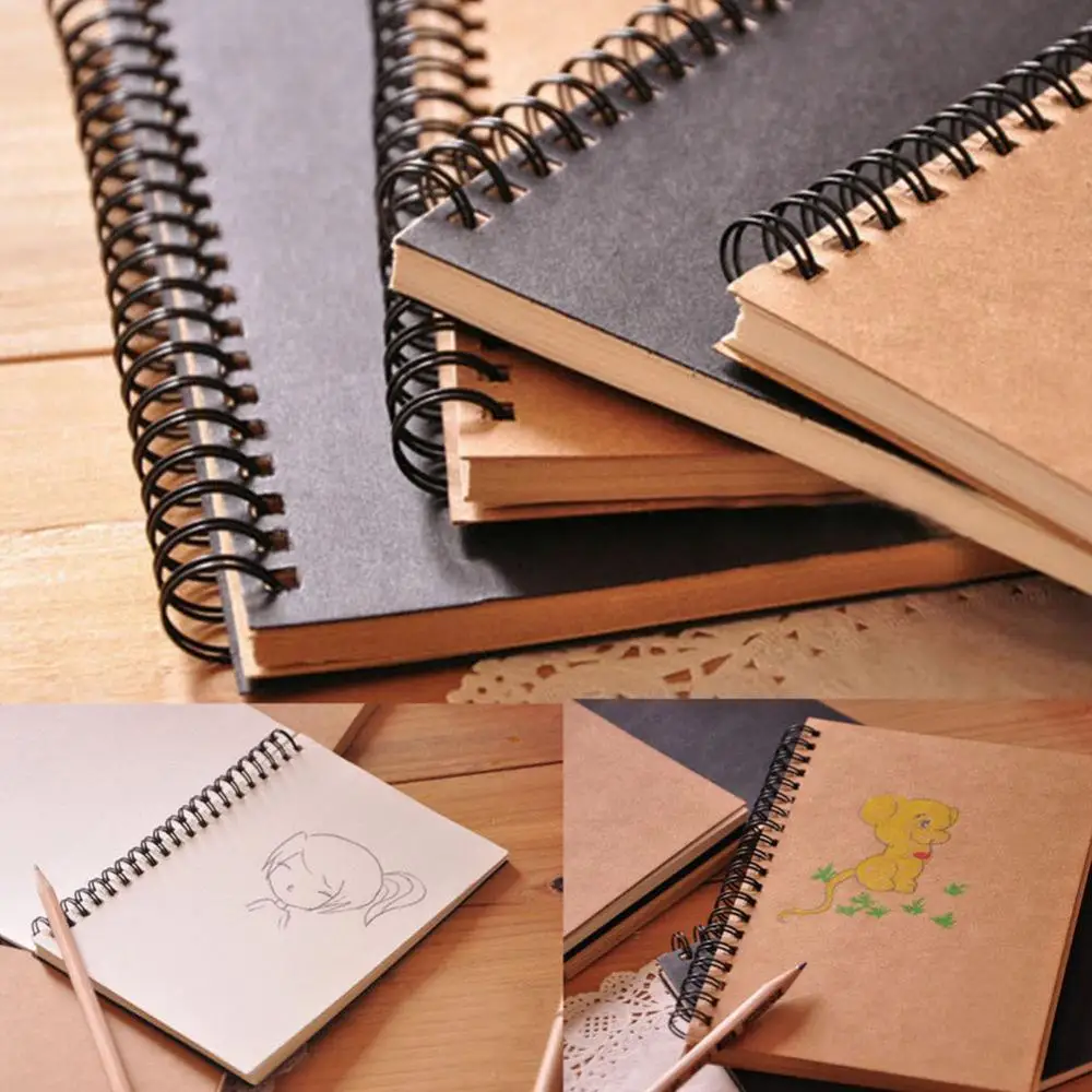 

Retro Kraft Spiral Binding Blank Graffiti Sketchbook Notebook Graduation Gift