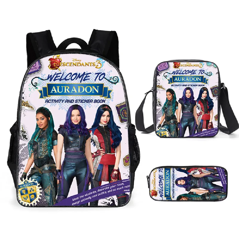 Genuine Disney Movie Descendants 3 Fashion Backpack Children's School Bag with Pencil Case Men Women Travel Backpack Xmas Gift