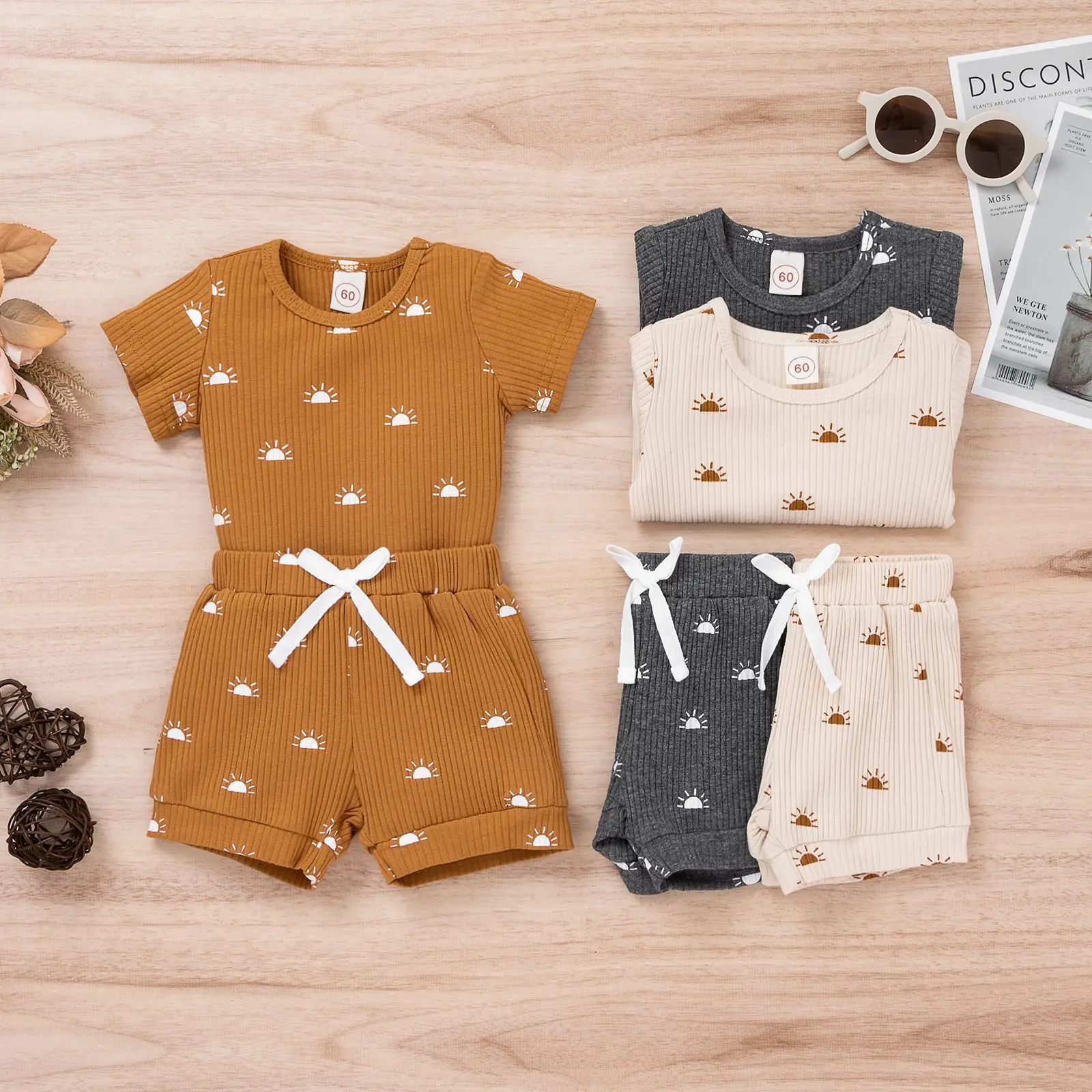 

Baby Boy Clothes Set Summer Newborn Infant Outfits Sun Print Ribbed Children Casual T-shirt + Shorts 2PCS Toddler Clothing Sets