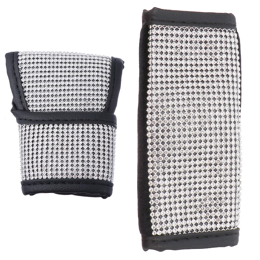 

2 Pcs Handbrake Cover Auto Interior Accessories Diamond Car Flash Decor Pu Knob Gear Protector Crystal