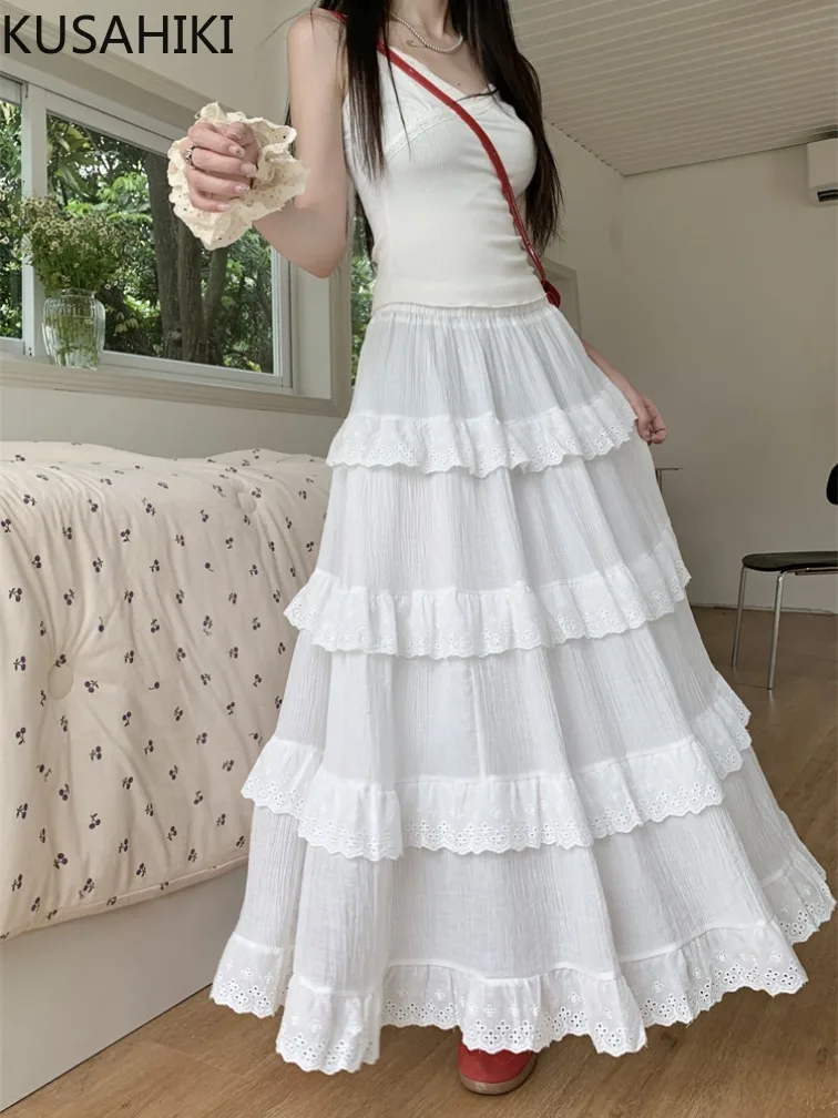 Юбка женская кружевная трапециевидная средней длины с завышенной талией