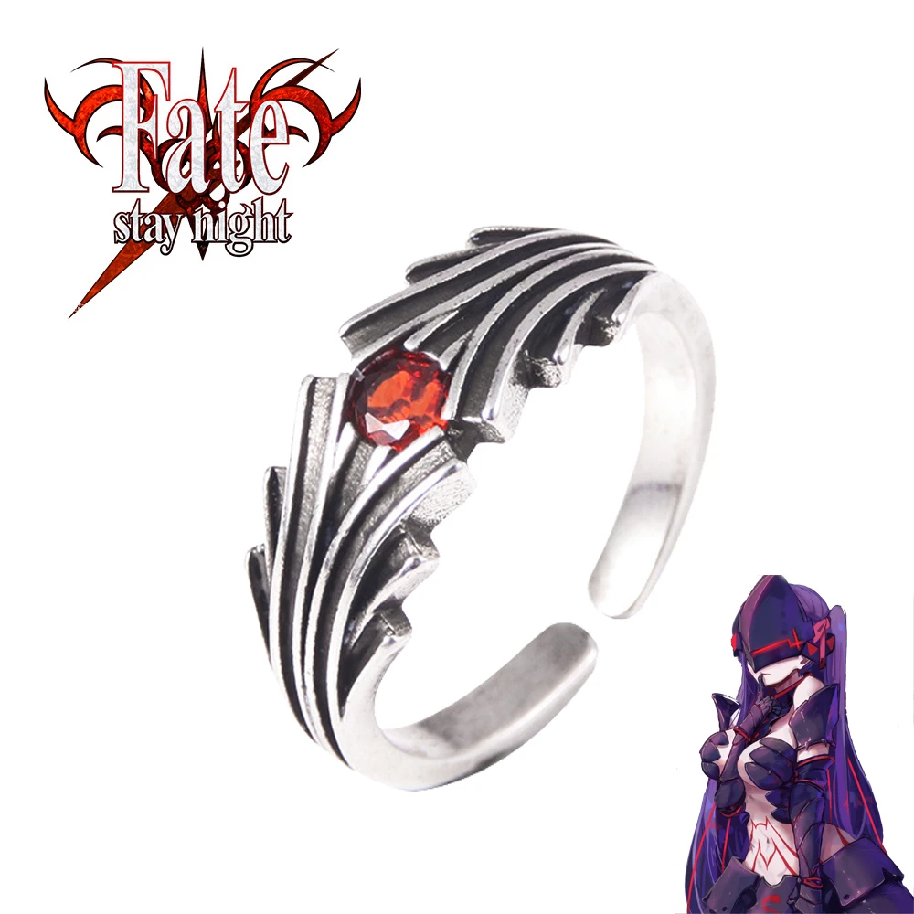 

Anime Cosplay Rings Fate/Stay Night Vintage Silver Plating Matou Sakura Red Rhinestone Adjustable Finger Ring Jewelry for Women