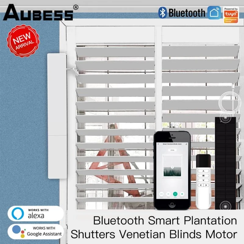 

Aubess Tuya Bluetooth-compatible Smart Adjustable Blinds USB Charging Plantation Shutter Window With Smartlife Alexa Google Home