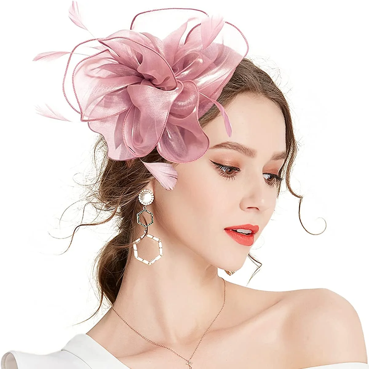 

Women's Fascinators Feather Flower Kentucky Derby Hat Sinamay Pillbox Hats for Wedding Tea Party Headband Clips
