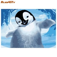 ruopoty frame painting by number for adults penguin animals acrylic paint on canvas coloring by numbers for home decors
