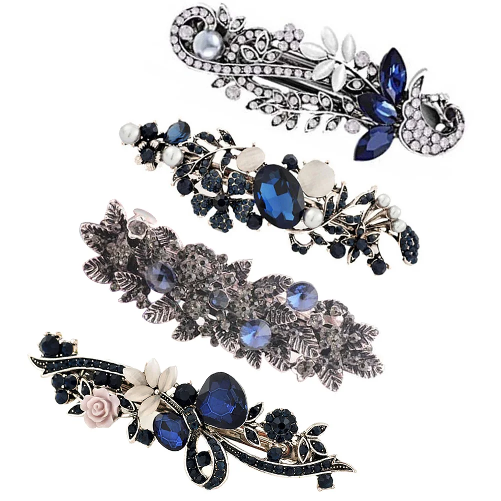

Hair Clips Vintage French Barrettes Clip Rhinestoneglitter Crystal Barrette Women Retro Headdress Pearl Spring Jaw Snap Pin