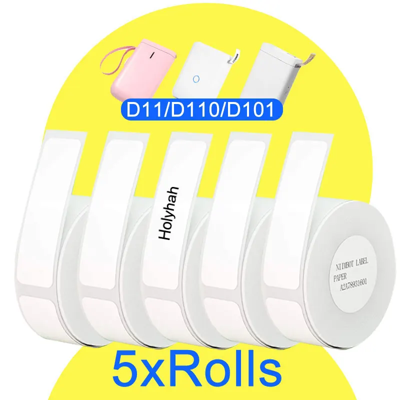 

5 Rolls Niimbot White Label Tape Label Sticker Paper Roll for D11 D110 D101 Labeller Printer 1222mm 1230mm 1240mm 1530mm 1550m