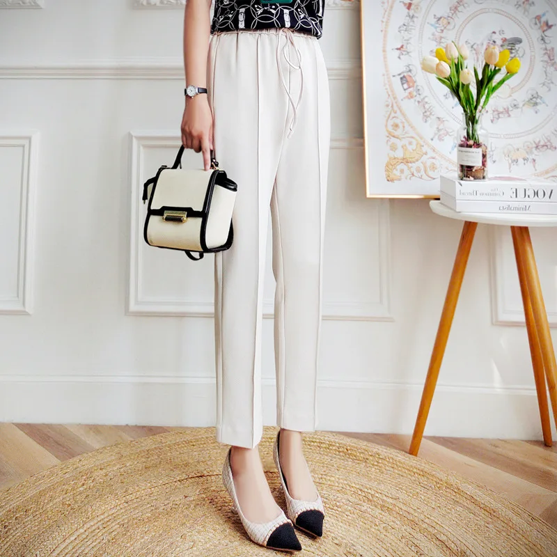 Women's Ankle-Length Pants Elastic High Waist Casual Three-Color Straight Suit Trousers Spring Summer 2023 New