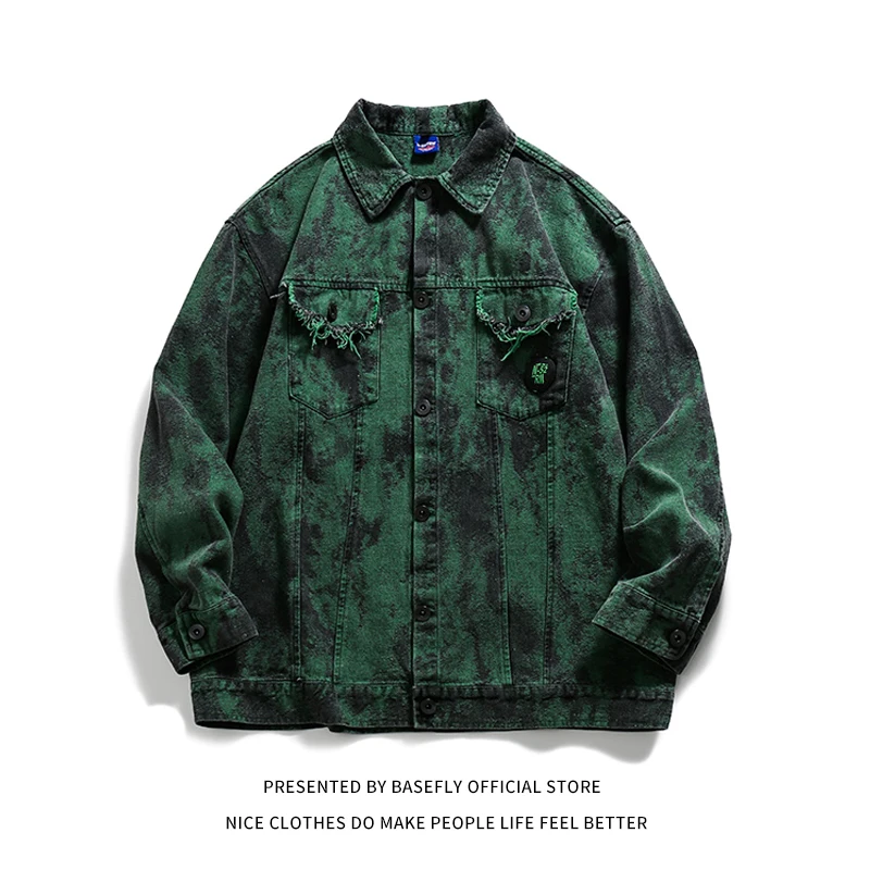 

New Arrival Tie Dye Retro Vintage Green Women Boyfriend Style Streetwear Coach Jacket Unisex Men Varsity Bomber Coat Couple Chic