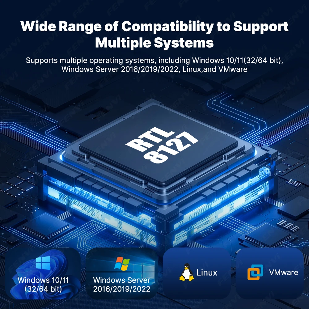 Фото Сетевая карта FENVI 10Gb PCIe 3.0 X4 RTL8127 RJ45 Ethernet LAN-адаптер Multi-Gig 10G/5G/2.5G/1Gbps для настольных ПК Windows/Linux №3