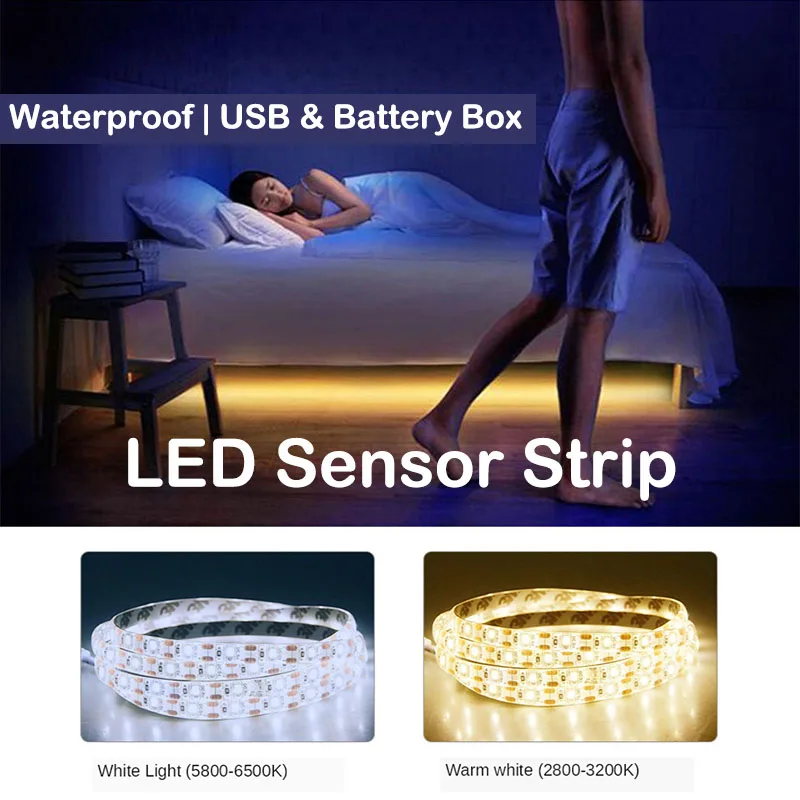 infrared sensor led strip light white with battery box usb warm white light strip under cabinet light for kitchen bedroom closet free global shipping