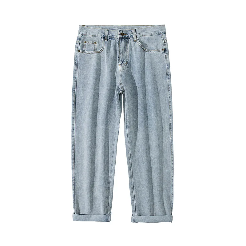 European and American Men's Trend Jeans Ins Trend Loose Straight Nine Points Wide Leg Trousers Streetwear Ins Hot Selling Denim
