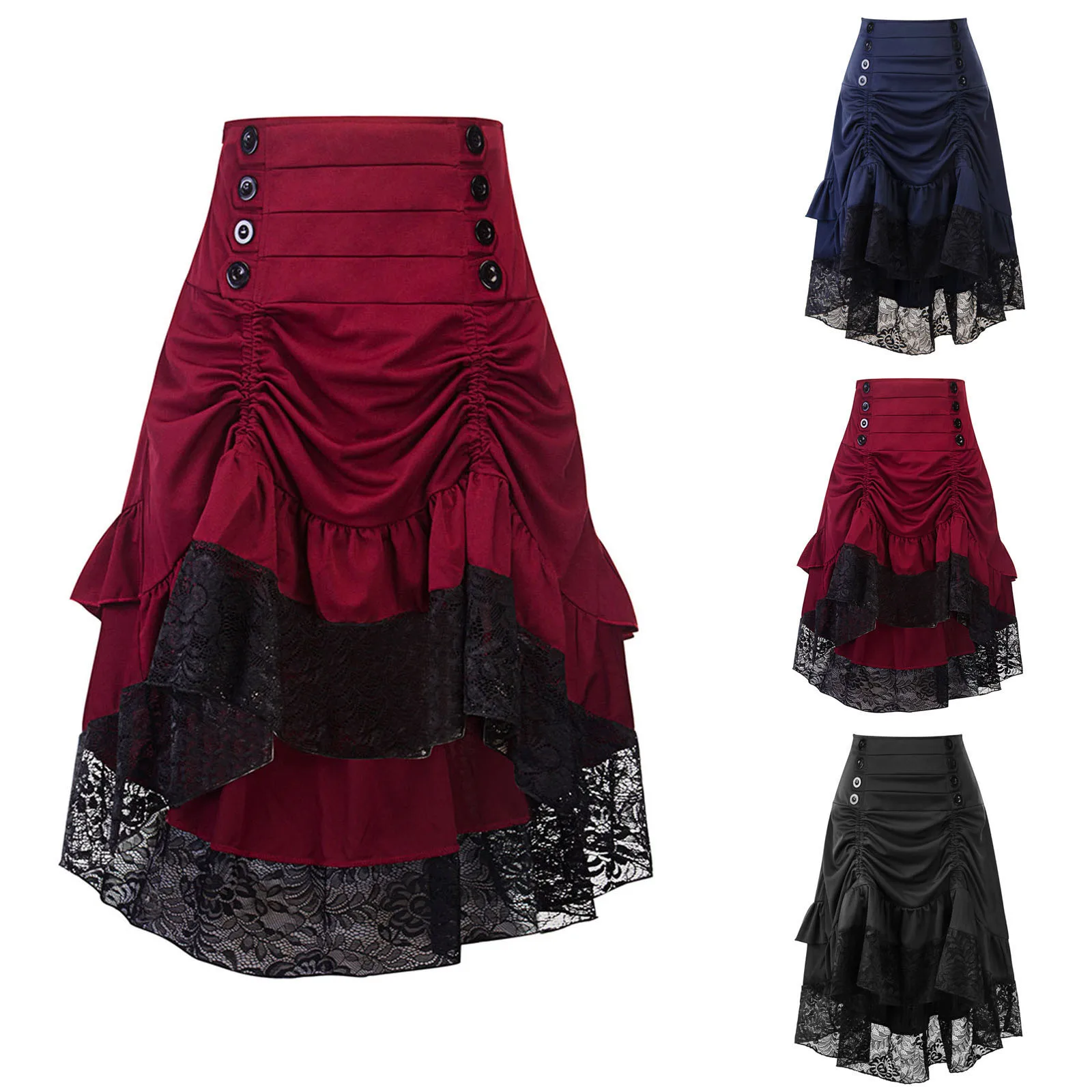 

Asymmetrical Ruffled Trim Gothic Long Skirts Women Corset Skirt Vintage Steampunk Showgirl Party Dress Skirts For Teen Girls