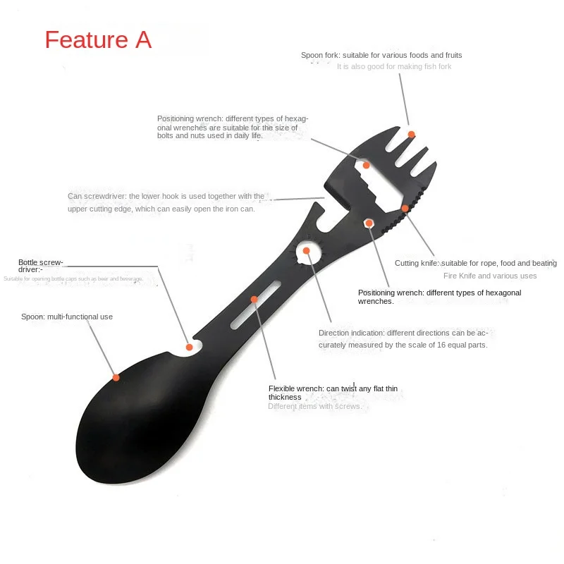 Camping Fork Spoon Multi Function 5 In 1 Integrated Outdoor Picnic Cutting Knife Bottle Can Opener |