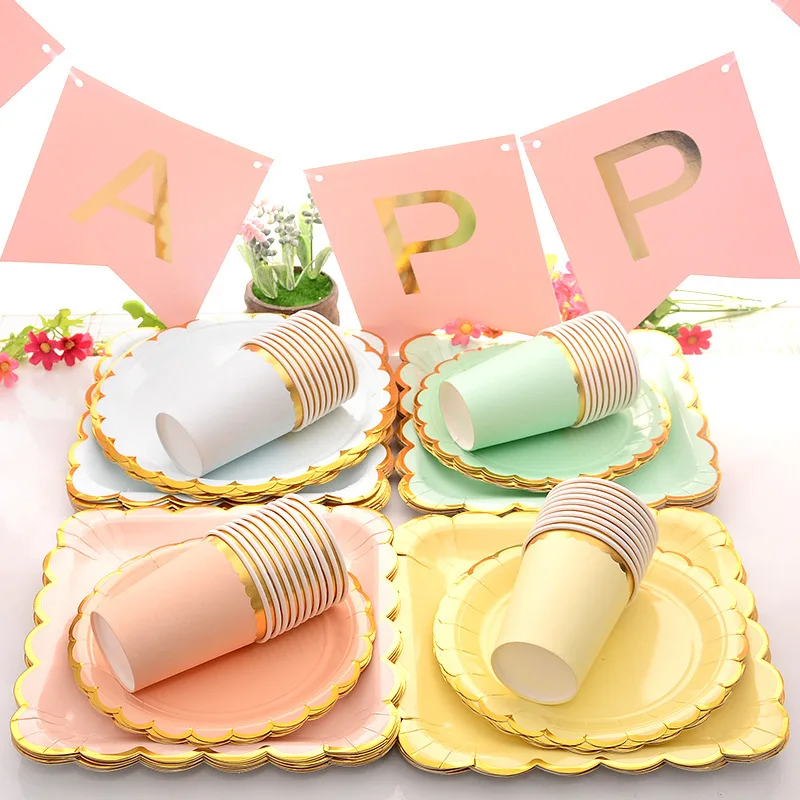 

8pcs Gilded Lace Babyshower Decor Disposable Tableware Set Happy One 1st Birthday Party Napkin Plate Cup Baby Shower Kids